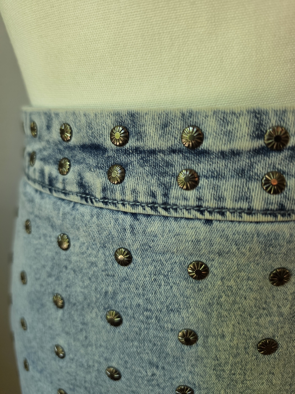 Studded Light Blue Denim Mini Skirt - Women - Picture 11 of 14